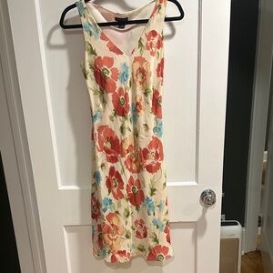 Ann Taylor Floral Midi Dress - Cream, Red, Blue, Green